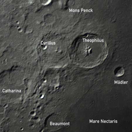 Blick zum Mond: Theophilus und Cyrillus